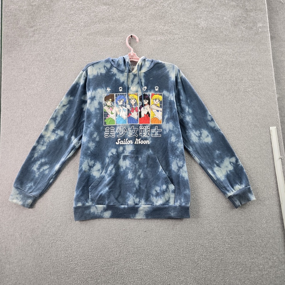Sailor‎ Moon Women Hoodie M Blue Graphic Print Fleece Anime Tie-Dye Whimsical